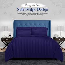 ELAFY Reversible Stripes Satin Duvet Cover Set - Soft Breathable Microfiber Bedding with Pillowcases - Single, Double, King, Super King 200CM 200CM - The Fusion Mart UK