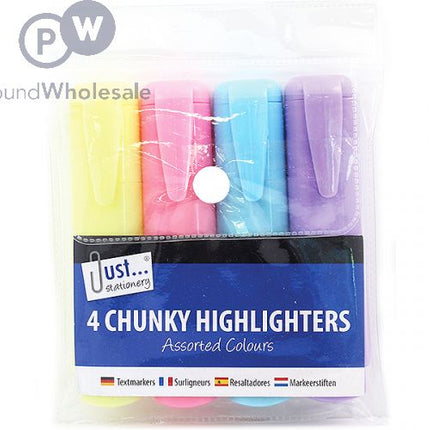 Just Stationery Assorted Pastel Chunky Highlighter Pens 4 Pack - The Fusion Mart UK