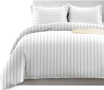 ELAFY Reversible Stripes Satin Duvet Cover Set - Soft Breathable Microfiber Bedding with Pillowcases - Single, Double, King, Super King 230CM 220CM - The Fusion Mart UK