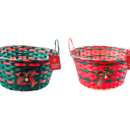 Striped Wicker Basket with Handle & Bell 30cm - The Fusion Mart UK