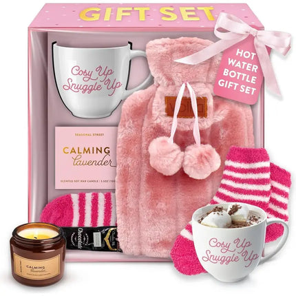 Birthday Gift Set For Women, Mum, Her, Friend, Sister, Mothers Day Gifts, Christmas Gifts For Women, Valentines Day - Mug, 1.5L Hot Water Bottle, Fluffy Socks, Scented Candle & Cocoa Powder - The Fusion Mart UK