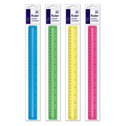 Shatter Resistant 30cm/12in Ruler Assorted Colours - The Fusion Mart UK