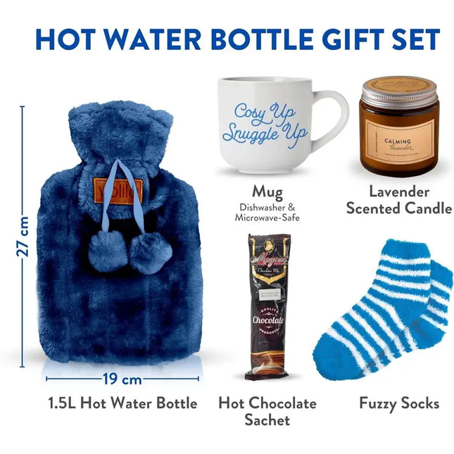 Birthday Gift Set For Women, Mum, Her, Friend, Sister, Mothers Day Gifts, Christmas Gifts For Women, Valentines Day - Mug, 1.5L Hot Water Bottle, Fluffy Socks, Scented Candle & Cocoa Powder - The Fusion Mart UK