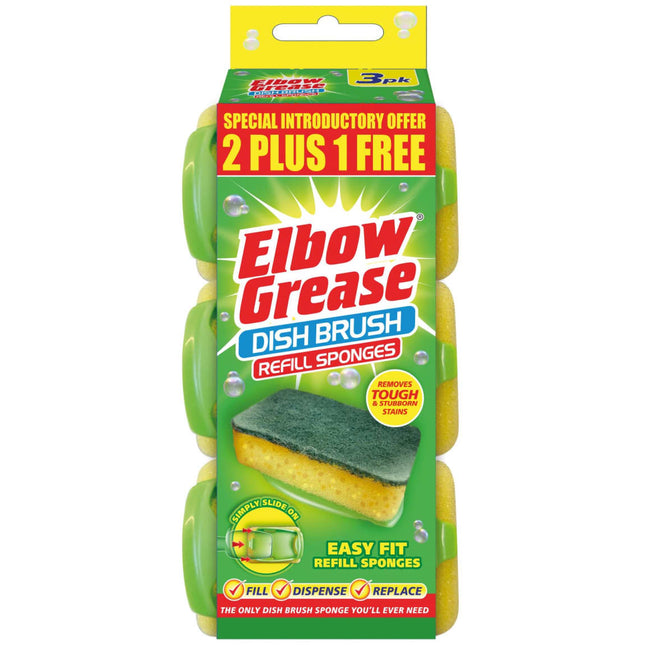 Elbow Grease Dish Brush Refill Sponges 3 Pack CDU