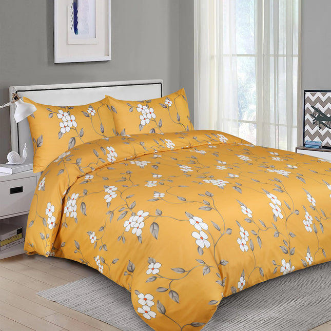 Ochre Flower Printed Duvet CoverKing - The Fusion Mart UK
