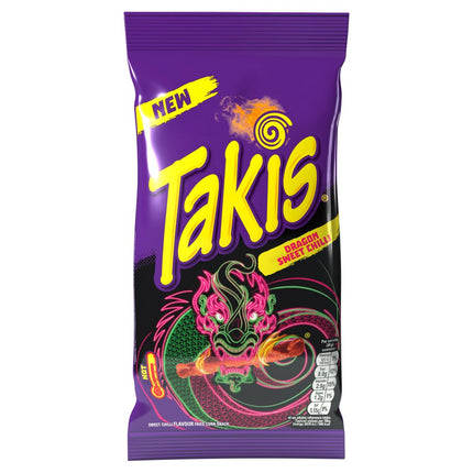 Spicy Takis Dragon Sweet Chili snack by Bestway Van, featuring bright red snack chips with sweet chili seasoning.