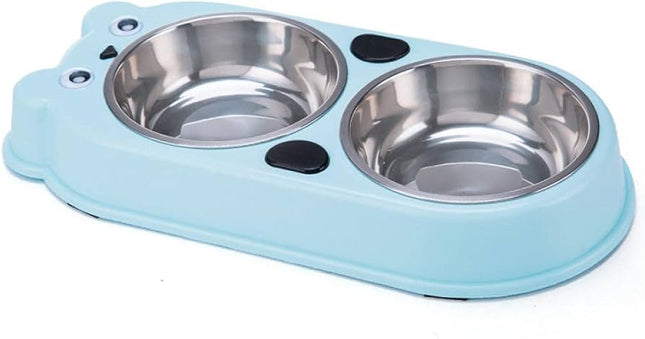 Stainless Steel Dual Pet Bowl for Dogs and CAT BLUE - The Fusion Mart UK