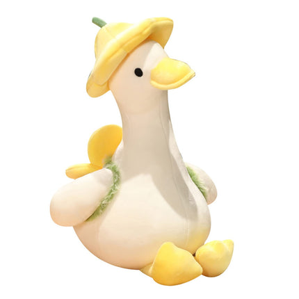 pc Cute Soft Plush Duck Toy - Yellow & White Stuffed Animal with Straw Hat & Green Leafy Garland, Premium Cuddly Gift for Kids, Collectors, Nursery Decor, Collectors Item, Playful Design - The Fusion Mart UK