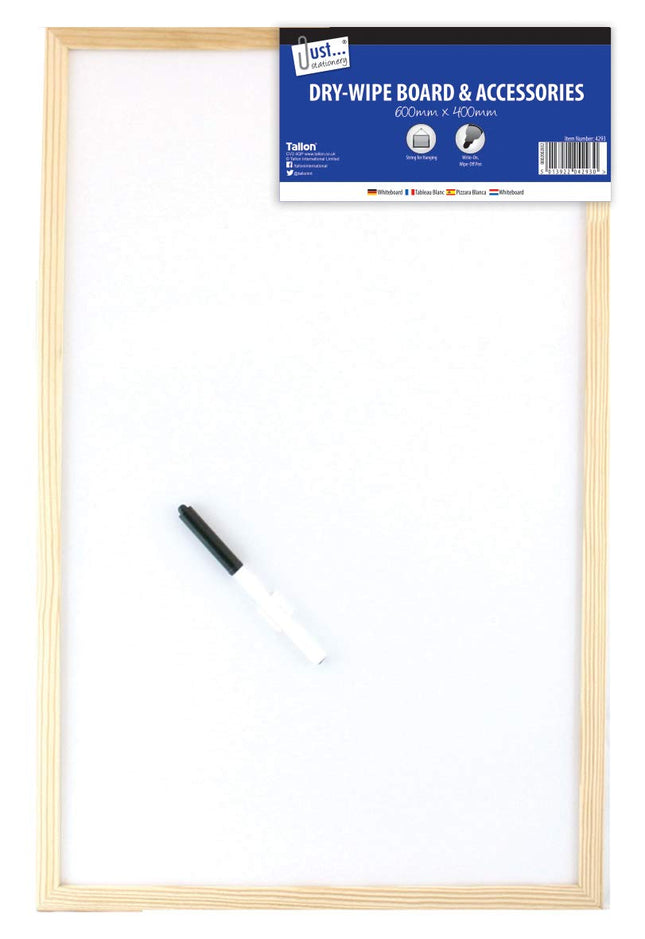 Just Stationery Pine Frame Dry-Wipe Board & Accessories 400 X 600mm - The Fusion Mart UK