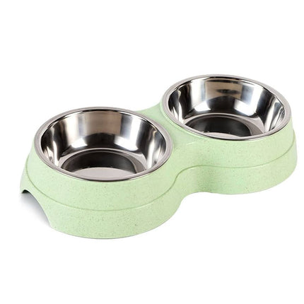 Stainless Steel Dual Pet Bowl for Dogs and CAT GREEN - The Fusion Mart UK
