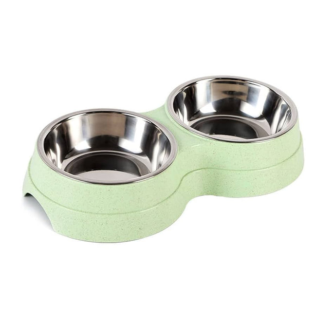 Stainless Steel Dual Pet Bowl for Dogs and CAT GREEN - The Fusion Mart UK