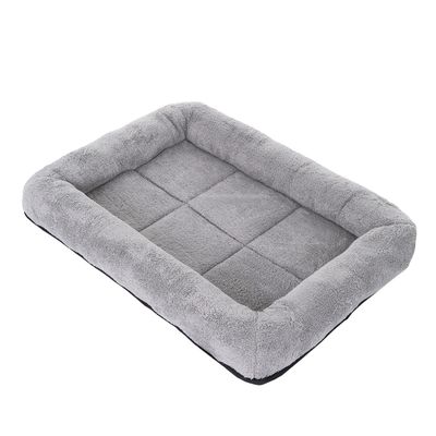 RECTANGULAR SHERPA BIND MAT PET BED GERY WHITE LARGE - The Fusion Mart UK