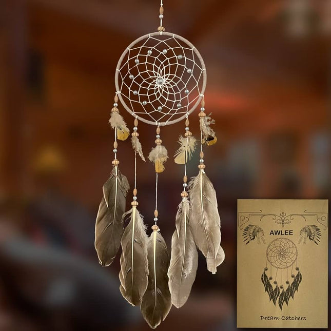 Handcrafted Dream Catcher with Feathers - Bohemian Native American Wall Decor for Home, Bedroom, or Office - Perfect for Christmas, Halloween, Easter, and More - Goose Feather Material, No Power Required, Bohemian Style, Perfect for Room Deco