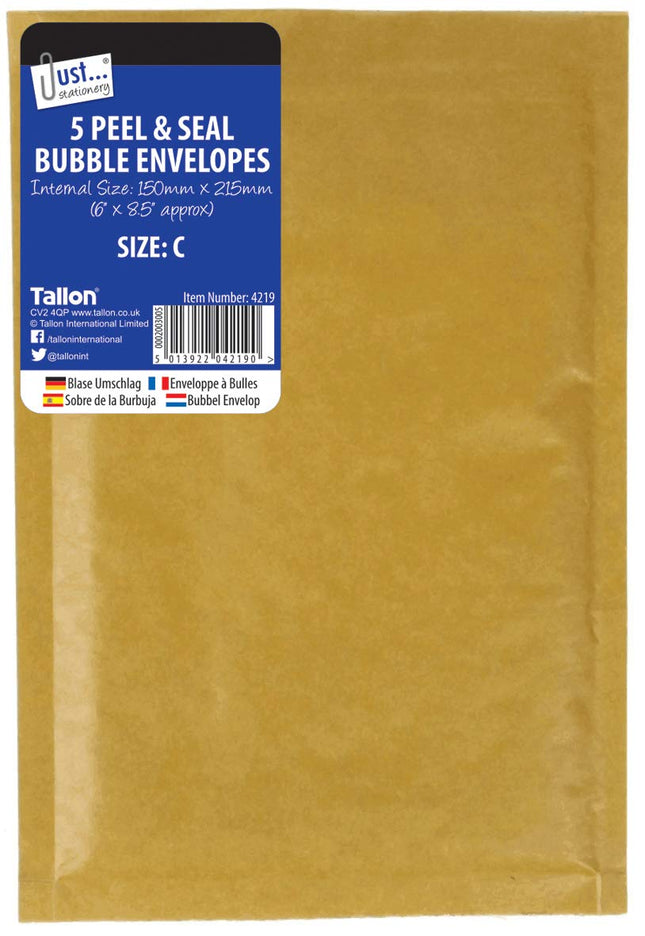 just sationary size c peel & seal bubble envelopes 150mm X 215mm 5 pack - The Fusion Mart UK