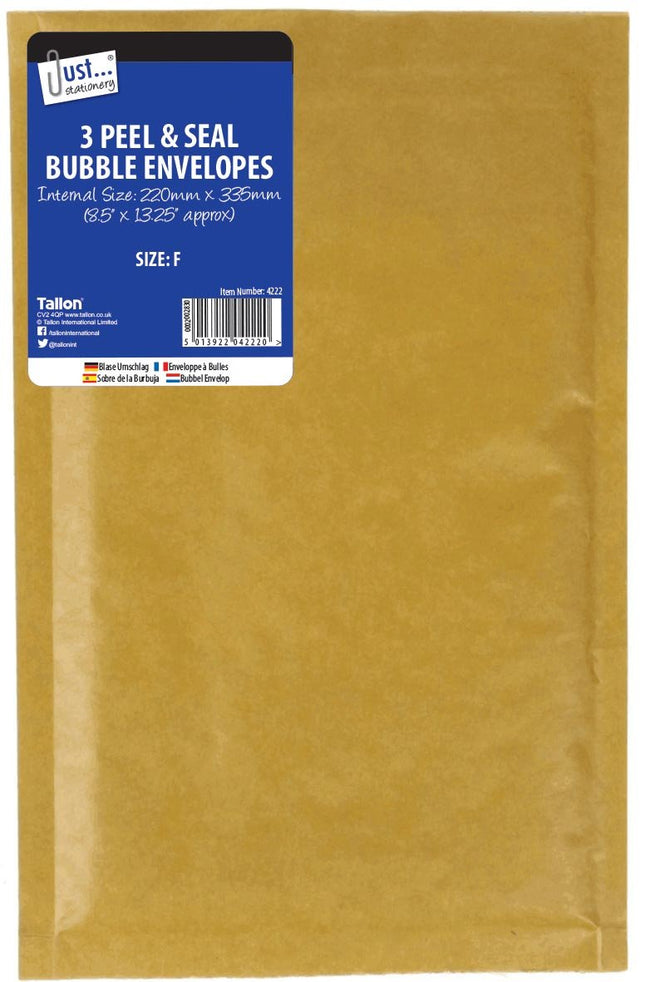 Just Stationery Size F Peel & SealBubble Envelopes 220mm X 335mm 3 pack - The Fusion Mart UK