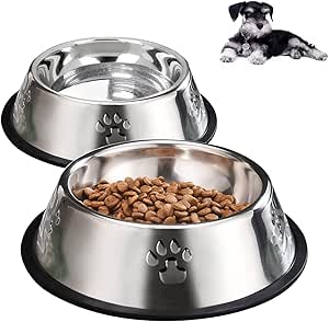 pcs Stainless Steel Dog Bowls with Paw Print Design, Non-Slip Rubber Base Feeding Tray for Small Pets, Durable And Easy to Clean Food And Water Bowls for Puppies And Kittens, Dog Bowls for Small Dogs - The Fusion Mart UK