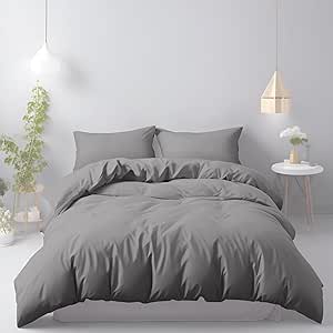 Silver Bedding Duvet Cover Set PlainSilver / Double - The Fusion Mart UK