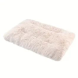RECTANGULAR SHERPA BIND MAT PET BED GERY WHITE MEDIUM - The Fusion Mart UK