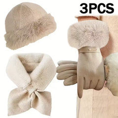 3 winter warm accessories includes a fashionable touchscreen fingerless glove, a thickened cross scarf, and a plush hat, perfect for cold weather and outdoor activities, making it an ideal gift for Christmas or Valentine's Day, Winter Hat - The Fusion Mart UK