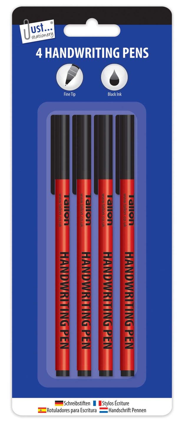 Just Stationery Black Fine Tip Handwriting Pens 4 Pack - The Fusion Mart UK