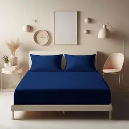 ELAFY Premium Fitted Sheet 25cm Deep Pocket Elastic to keep it in place- Multiple Colours 137cm*190cm / NAVY - The Fusion Mart UK