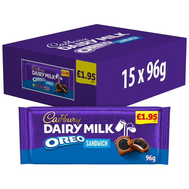 Cadbury Dairy Milk Oreo Sandwich Bar PMP 1.95 96g   15*96g pack - The Fusion Mart UK