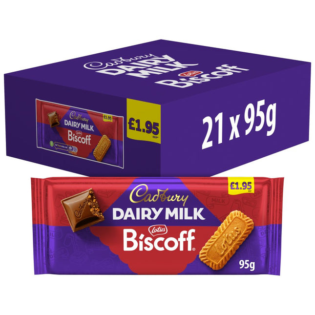 Cadbury Dairy Milk Biscoff Chocolate Bar PMP 195P 95 g   21*195g pack - The Fusion Mart UK