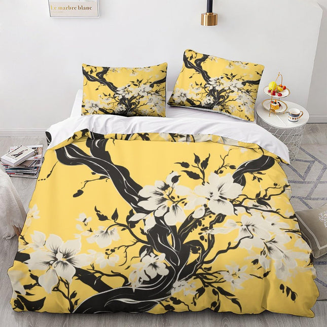 Ochre Blossom Printed Duvet CoverKing - The Fusion Mart UK