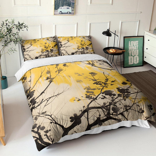 Ochre Blossom Printed Duvet CoverDouble - The Fusion Mart UK