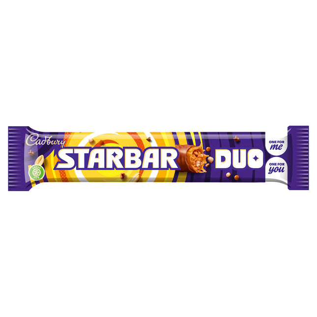 Cadbury Starbar Duo chocolate bars with caramel and nougat from The Fusion Mart UK, showing the packaged snack on a white background.