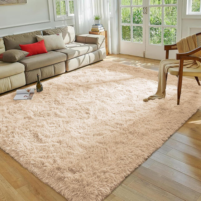 Beige Shaggy Rug Large Fluffy Shag Pile50 x 80 CM / Beige - The Fusion Mart UK