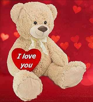 Stuffed Beige Heart Bear - Love You