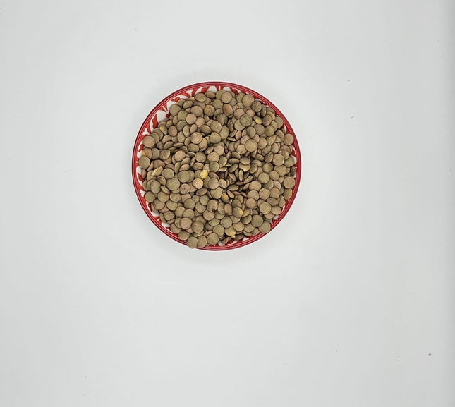 Green lentils from The Fusion Mart UK, 500g to 5kg, showing vibrant green lentil grains in a clear view.