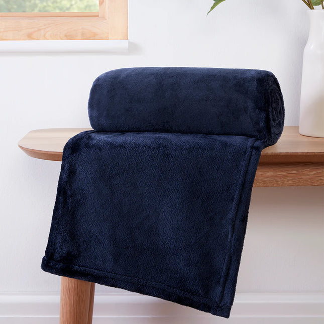 GEOMETRIC EMBOSSED FLEECE THROW NAVY - The Fusion Mart UK