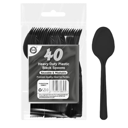 Deluxe Disposable Heavy Duty Black Spoons 40 Pack - The Fusion Mart UK
