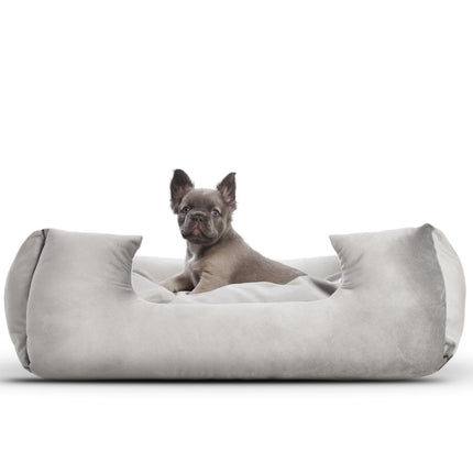 TEDDY MATTE VELVET SQUARE PET BED SILVER MEDIUM - The Fusion Mart UK