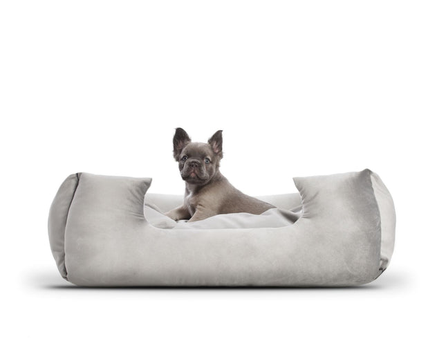 TEDDY MATTE VELVET SQUARE PET BED SILVER MEDIUM - The Fusion Mart UK