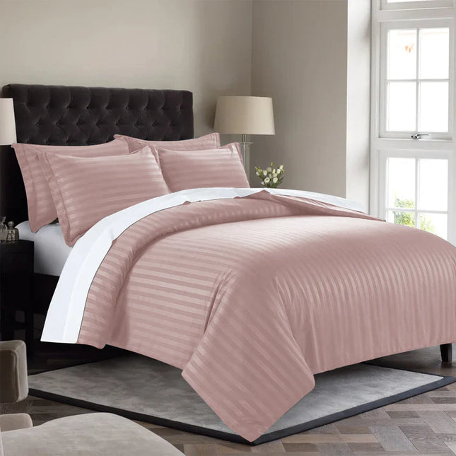 Peach Striped Bedding Duvet Cover SetDouble - The Fusion Mart UK