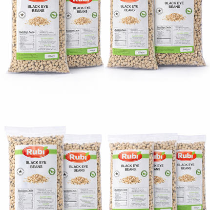 Black eyed beans (Rubi) from The Fusion Mart UK in 500g, 1kg, 2kg, or 5kg packs, shown in a clear image.