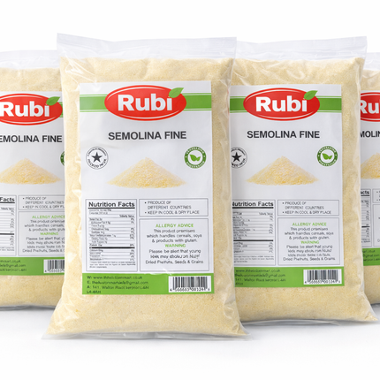 Fine Rubi Semolina from The Fusion Mart UK displayed in 1kg packaging, ideal for baking and cooking applications.