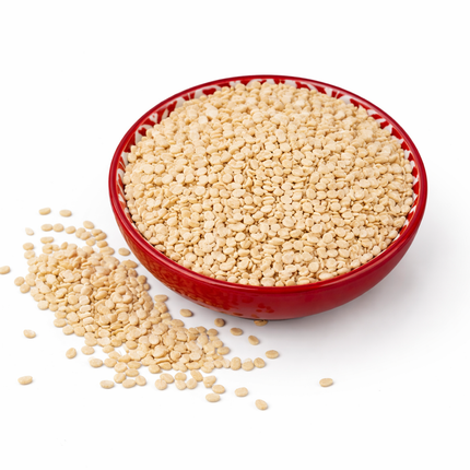 Packed package of Rubi Urad Dhal Washed in various weights, showing clean, polished black gram lentils from The Fusion Mart UK.
