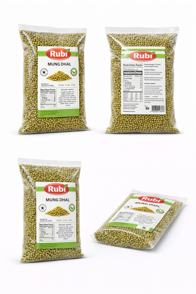 Whole Mung Dal by The Fusion Mart UK, 500g to 5kg packages, showing fresh, green mung beans in a clear bowl.