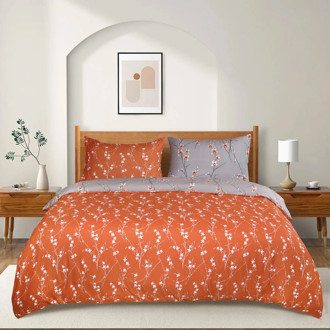 Rust Flower Printed Duvet CoverDouble