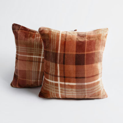 FELIX FLANNEL CHECK CUSHION COVERS RUST - The Fusion Mart UK
