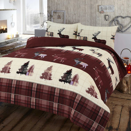 XMAS Stag Tartan Thermal Flannel Duvet Cover Set