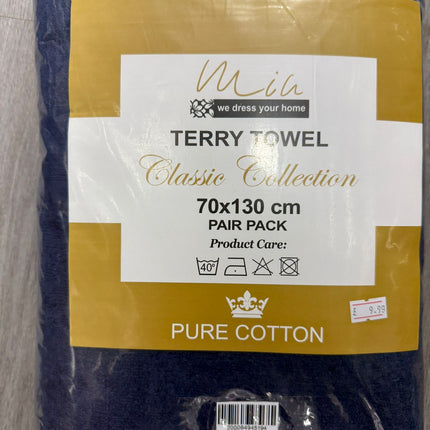 Terry Towel classic Collection - 70 x130 cm- Pair Pack - Pure Cotton