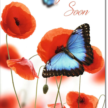 get well card poppies and blue butterflies - The Fusion Mart UK