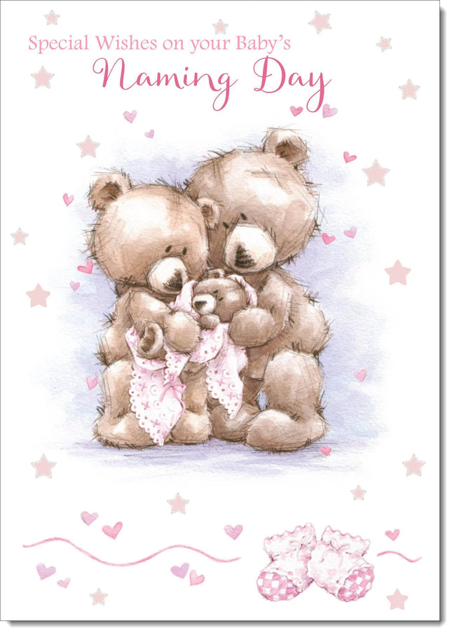 Baby Naming Day Card Baby Girl Cute Teddy - The Fusion Mart UK