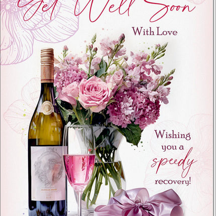 get well card roses and red wine - The Fusion Mart UK