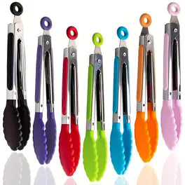 1/5pcs Stainless Steel Cooking Tongs with Silicone Head - 17.78 cm Small Tongs, for Serving, Grilling, Salad Ice Cubes, Oven, etc. - Ideal Choice for Home Kitchen, Kitchen Accessories